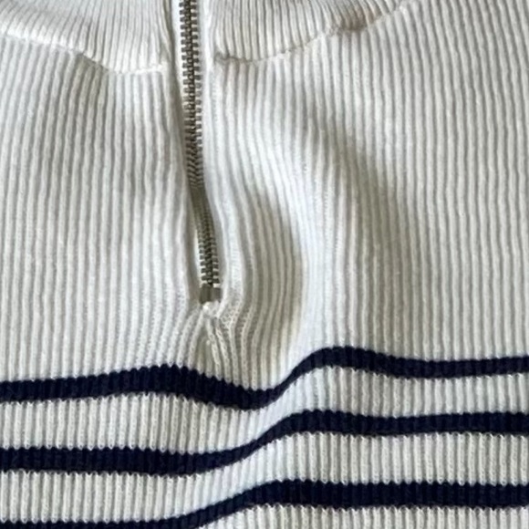 River Island Knit Half Zip Stripe Sweater In White and Navy Mens Small Ribbed - Picture 10 of 10